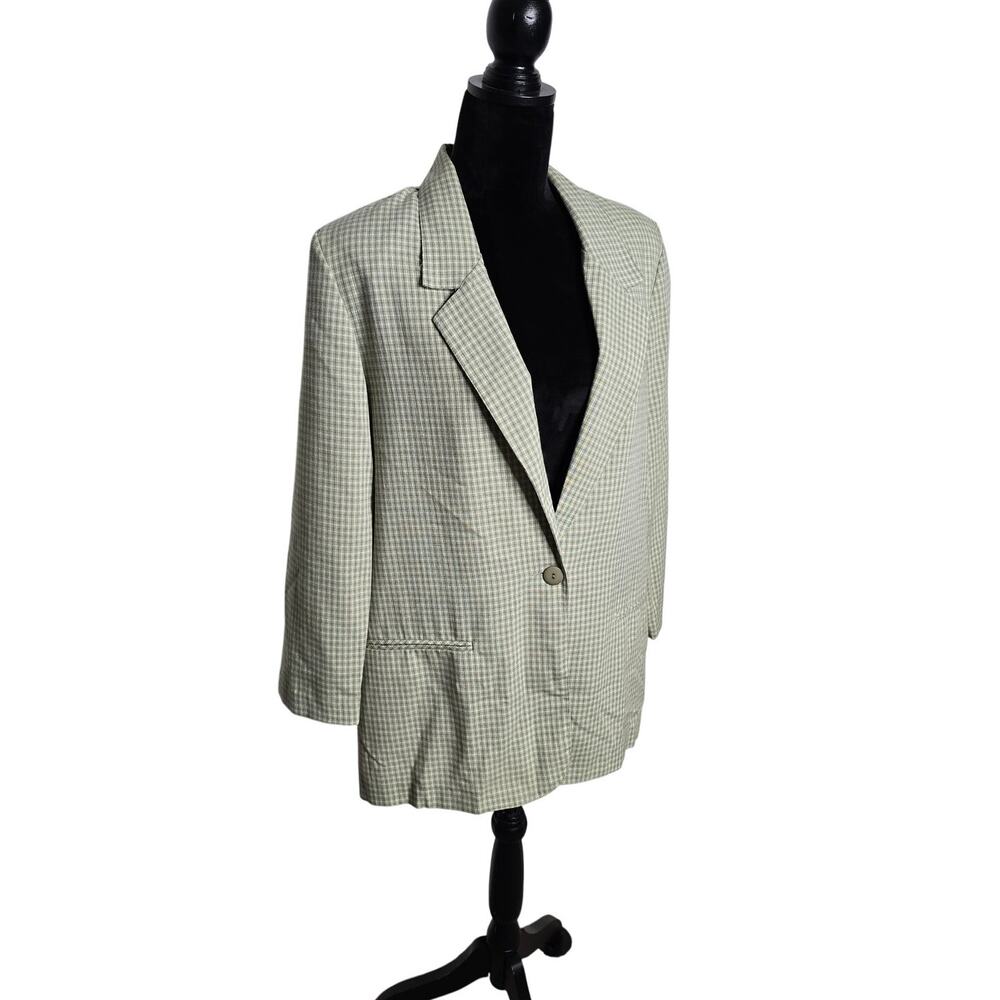 Vintage TR Bentley Sage Green Micro Check Oversized Blazer M Made in USA